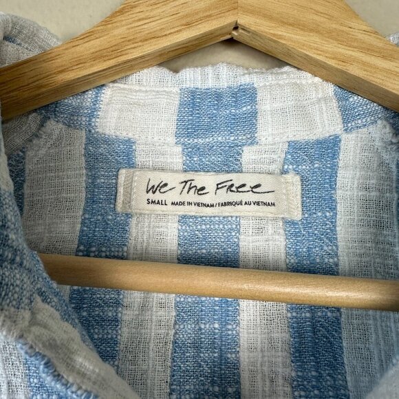 Free People We the Free Women's Top Cropped Stripes Blue White Small - Picture 2 of 5